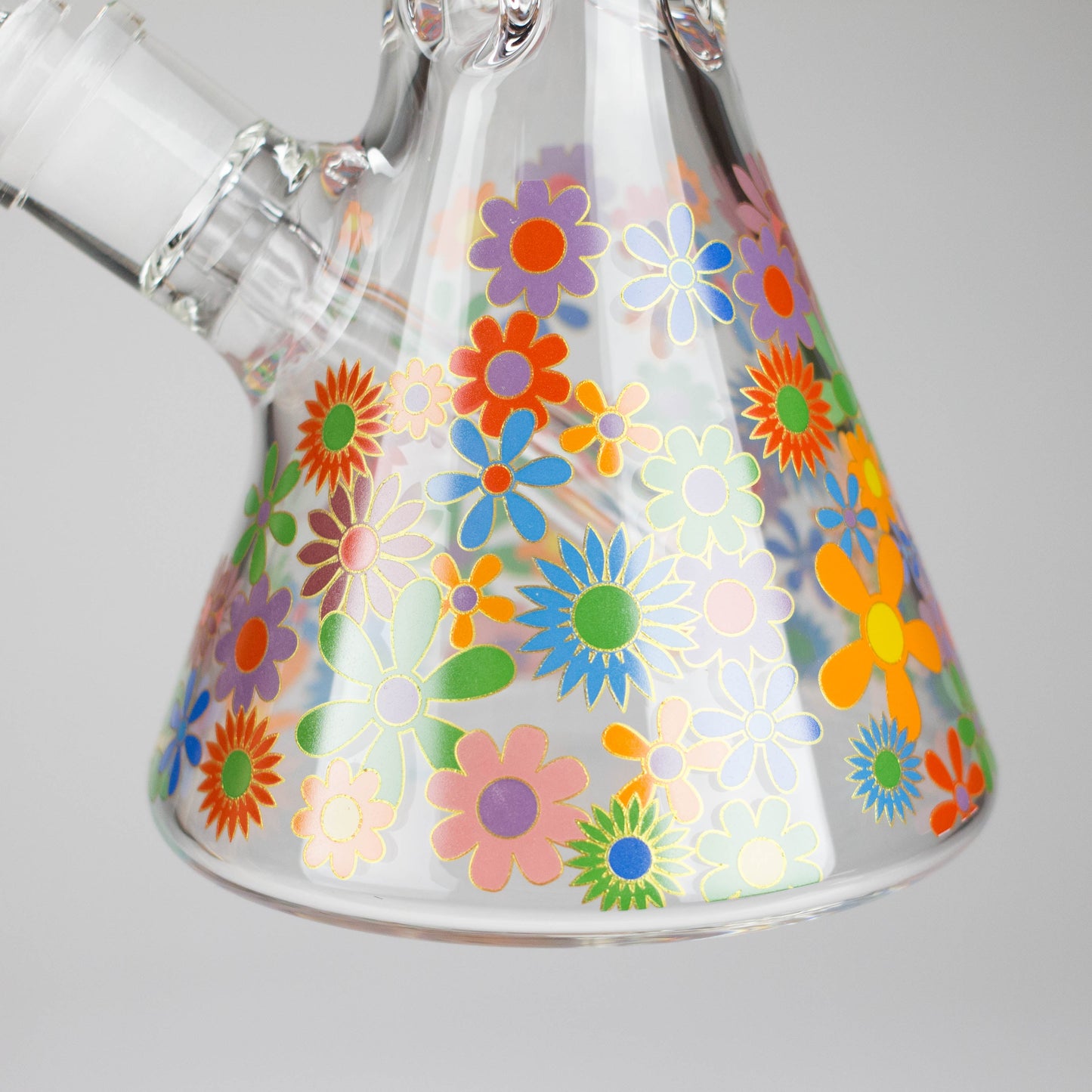 14″ 7mm Glass Beaker Bong with Assorted Flower Design & Ice Catcher