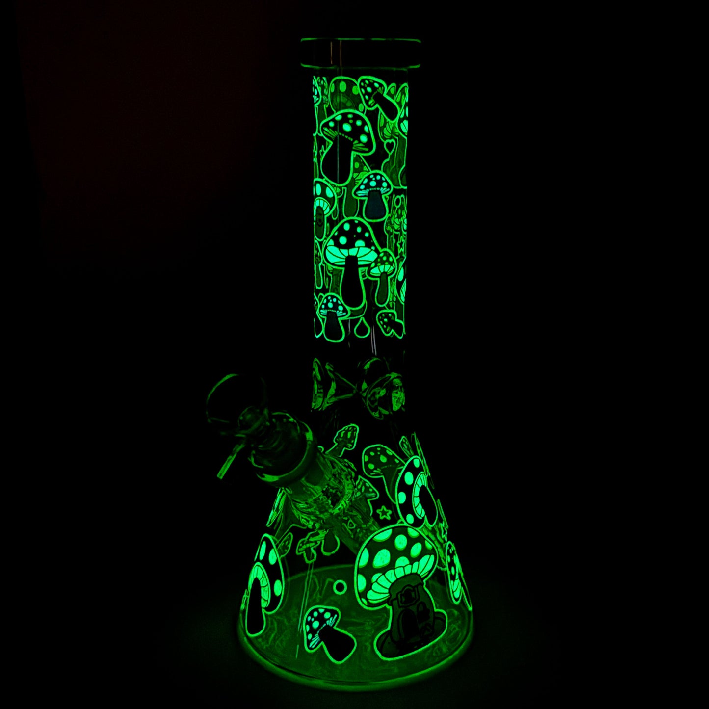 10" GlowShroom Glass Bong – 5mm Thick Glass, Glow-in-the-Dark Mushroom Design