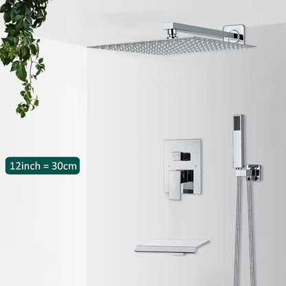 Wall Mount Bathroom Rain Waterfall Shower Faucets Set Concealed Chrome Shower System Bathtub Shower Mixer Faucet Tap