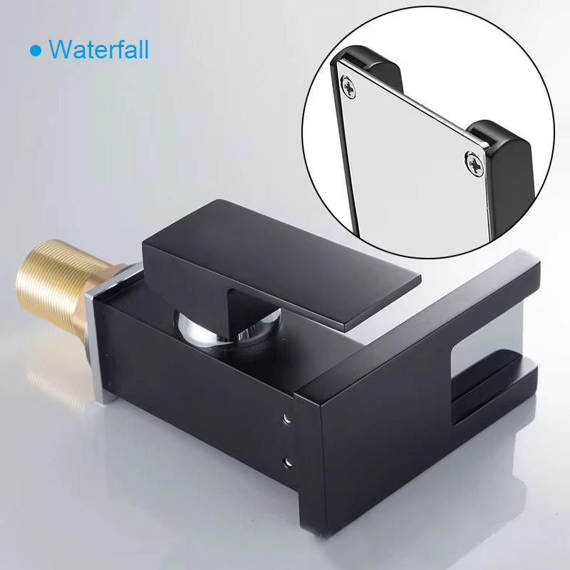 LED Waterfall Bathroom Basin Faucet, Single Handle Cold Hot Water Mixer Sink Tap RGB Color Change Powered by Water Flow