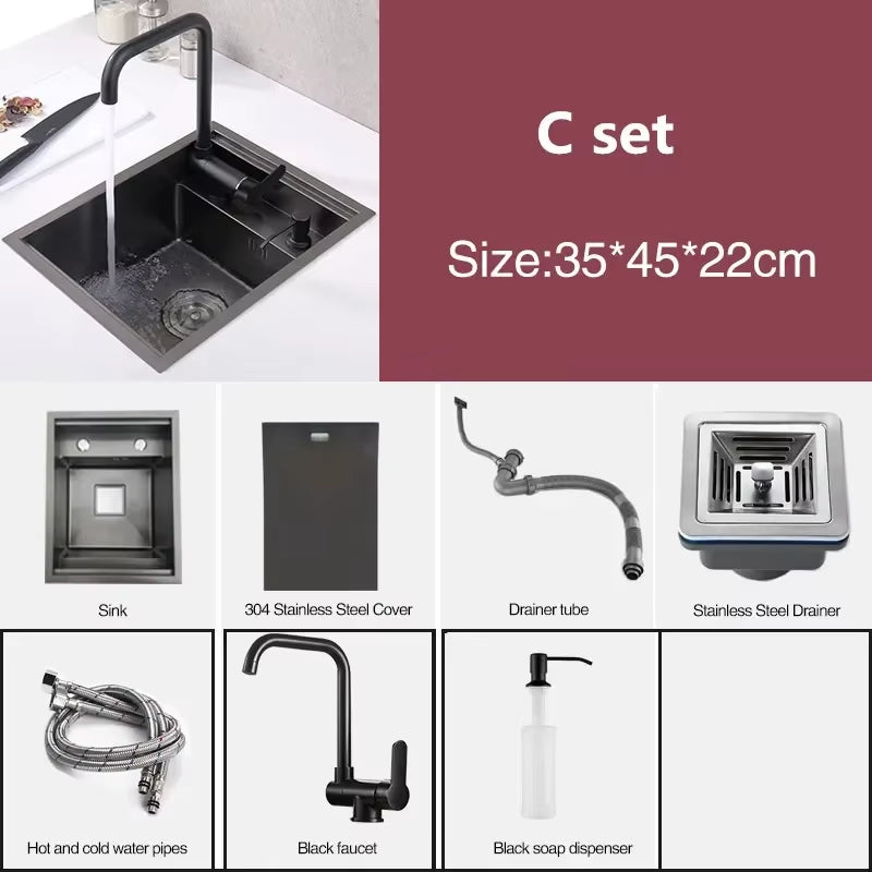 Nanometer 304 Stainless Steel Sink Small Size Cover Hidden Single Kitchen Sink