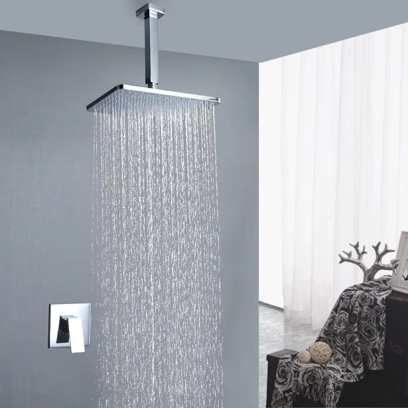 In Wall Mounted Concealed Square Top Overhead Shower System Set Brass Faucet Hot and Cold Shower Mixer Kit Matte Black Chrome