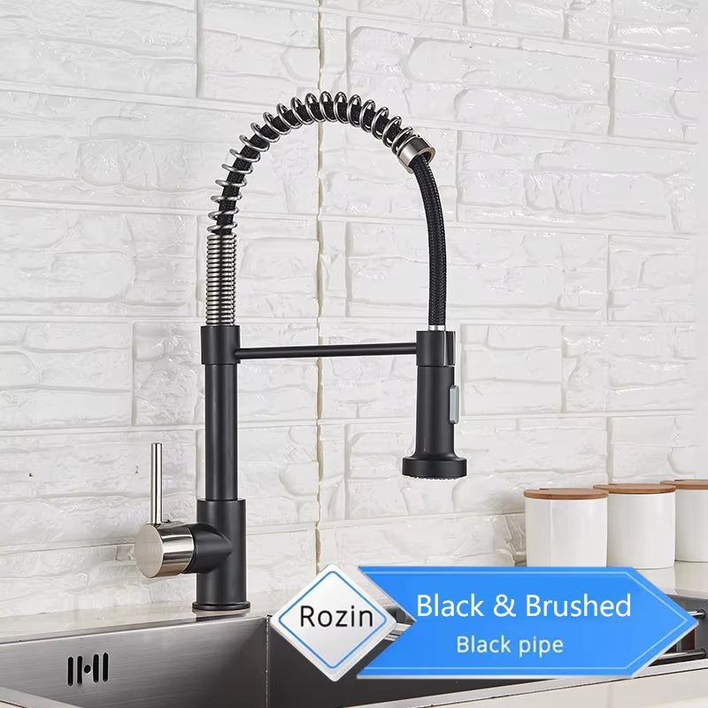 Matte Black Kitchen Faucet Deck Mounted Mixer Tap 360 Degree Rotation Stream Sprayer Nozzle Kitchen Sink Hot Cold Taps