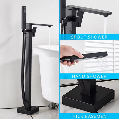 Floor Mounted Bathtub Faucet Set Black Bath Tub Faucet Hot and Cold Water Shower Bathtub Mixer Tap Waterfall Floor Stand