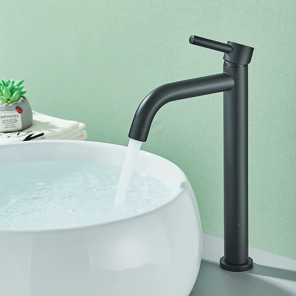 Black Chrome Tall Basin Sink Faucet Slim Bathroom Washbasin Water Mixer Tap Hot Cold Water Basin Crane Tap Bathroom Tap