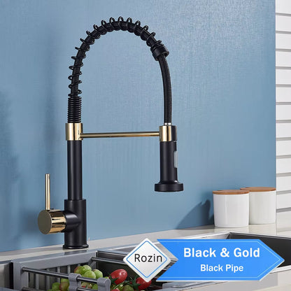 Matte Black Kitchen Faucet Deck Mounted Mixer Tap 360 Degree Rotation Stream Sprayer Nozzle Kitchen Sink Hot Cold Taps