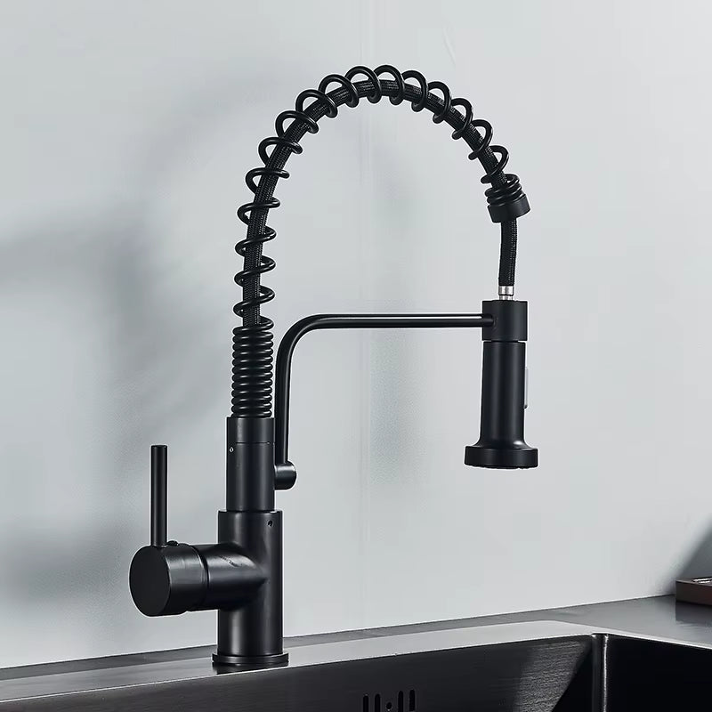 Matte Black Kitchen Faucet Deck Mounted Mixer Tap 360 Degree Rotation Stream Sprayer Nozzle Kitchen Sink Hot Cold Taps