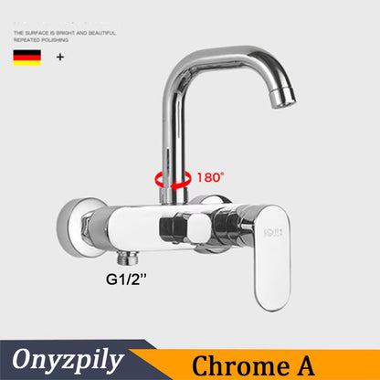 Matte Black Wall Mounted Kitchen Faucet Pull down Cold Hot Water Kitchen Taps 360 Rotation Dual Function Sprayer Taps