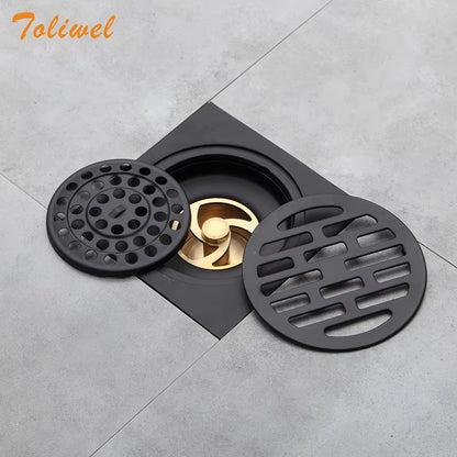 Black Bathroom Square Shower Drain Stainless Steel Floor Drainer Trap Waste Grate round Cover Hair Strainer