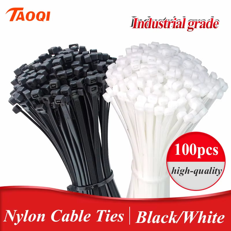 Self-Locking Plastic Nylon Tie 100Pcs/Bag Black Zip Wraps Strap Nylon Cable Tie Set Fastening Ring Loop Wire Wrap