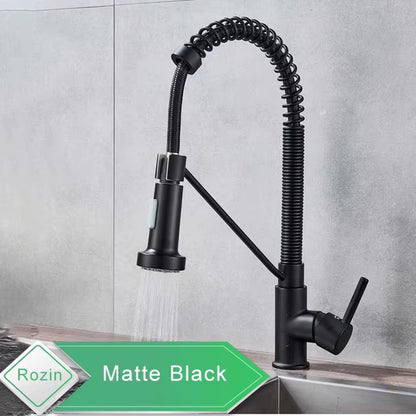 Matte Black Kitchen Faucet Deck Mounted Mixer Tap 360 Degree Rotation Stream Sprayer Nozzle Kitchen Sink Hot Cold Taps