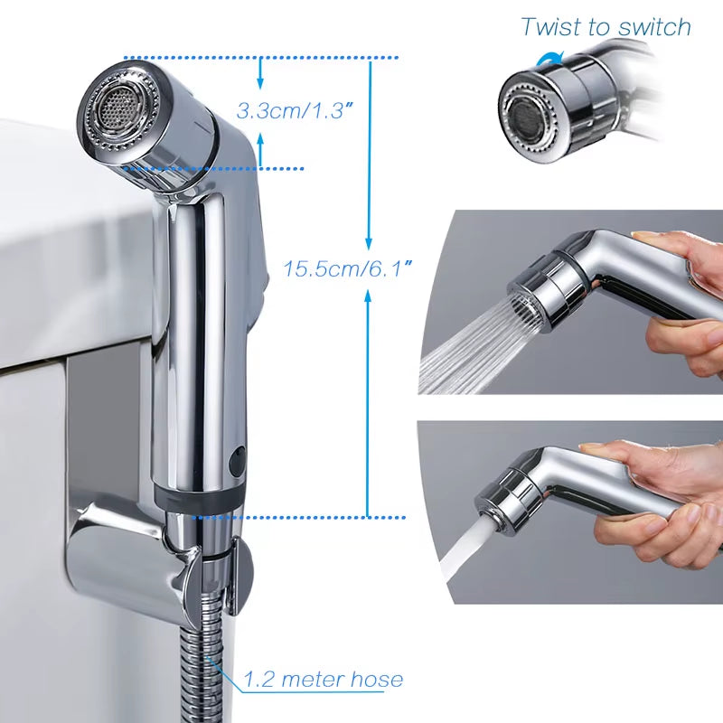 Two Function Toilet Hand Bidet Faucet Bathroom Bidet Shower Sprayer Brass T Adapter 1.2M Hose Tank Hooked Holder Easy Install