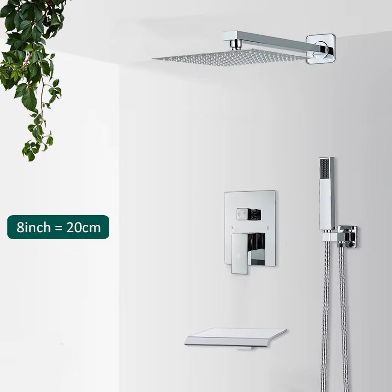 Wall Mount Bathroom Rain Waterfall Shower Faucets Set Concealed Chrome Shower System Bathtub Shower Mixer Faucet Tap