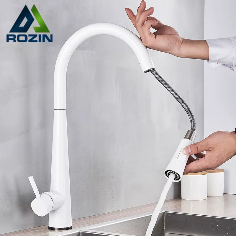 Touch Sense White Kitchen Faucet White Pull Out Kitchen Mixer Faucets Black Smart Sensor Stream Spray Mode Mixer Taps