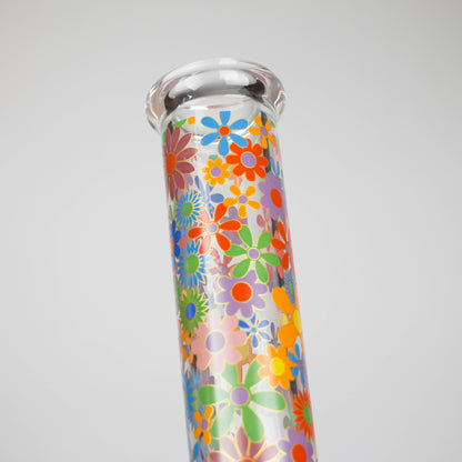14″ 7mm Glass Beaker Bong with Assorted Flower Design & Ice Catcher