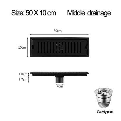 Rectangle 304 Stainless Steel Black Baking Paint Bathroom Sewer Shower Room Floor Drains Length 20-50Cm