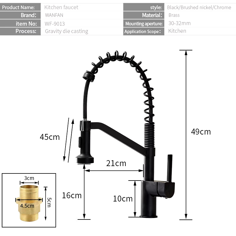 Modern Polished Black Brass Kitchen Sink Faucet Pull Out Single Handle Swivel Spout Vessel Sink Mixer Tap 9013