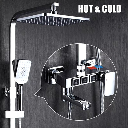 Golden Shower Set Bathroom Smart Digital Shower System Wall Mount Thermostatic Bath Faucet SPA Rainfall Bathtub LED Tap Full Kit