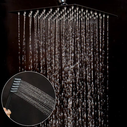 Matte Black Rainfall Shower Faucet Set Single Lever Bathtub Shower Systerm with Shower Shelf Hot Cold Water Mixer Faucet