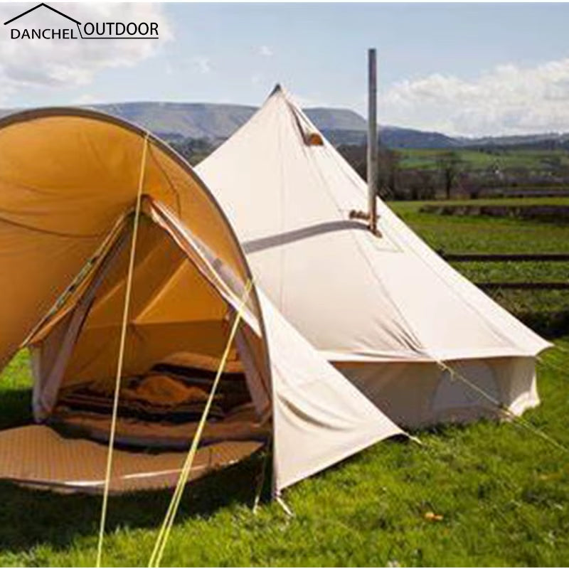 Cotton Canvas Bell Tent with Two Stove Jacket (Top and Wall) Luxury Camping Hotel Tent