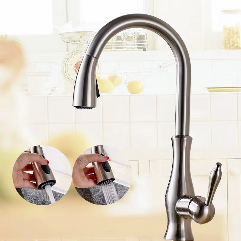 Brass Kitchen Faucet 5 Color Rotation High Arch Kitchen Sink Faucet Pull Out Sprayer Hot Cold Water Mixer Tap Torneira Cozinha