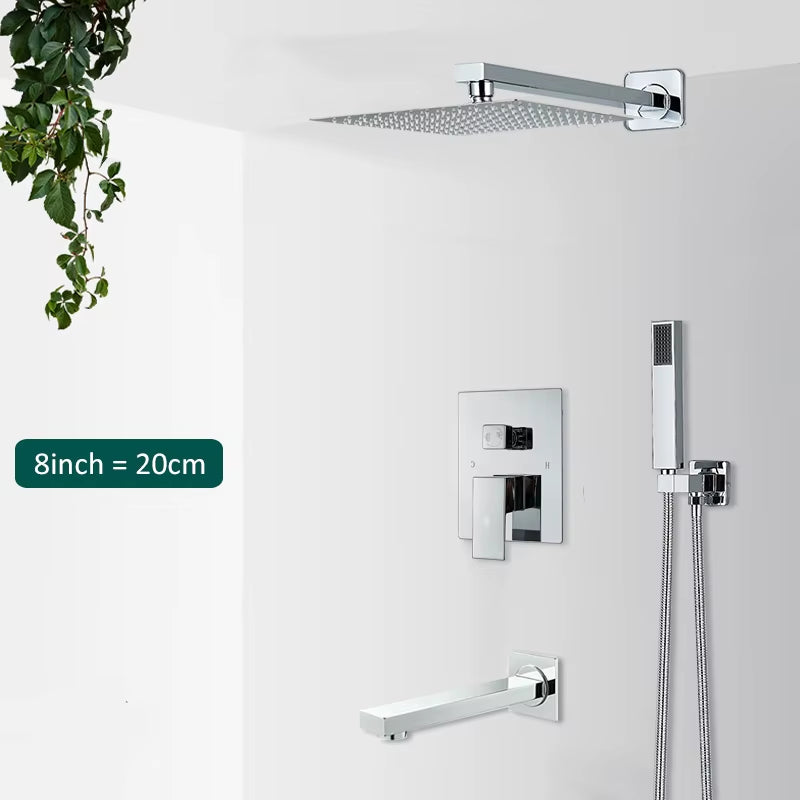 Wall Mount Bathroom Rain Waterfall Shower Faucets Set Concealed Chrome Shower System Bathtub Shower Mixer Faucet Tap