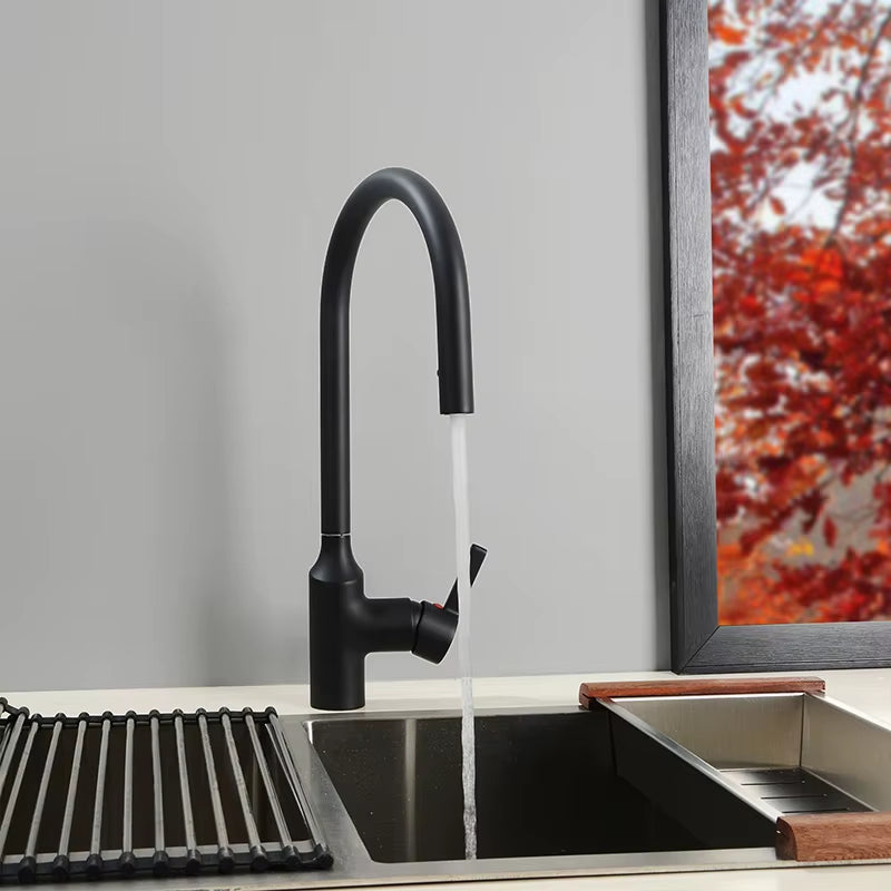 Hidden Aerator Pull Out Kitchen Faucet Matte Black & Chrome Kitchen Sink Water Mixer Tap Single Hole Basin Brass Faucet