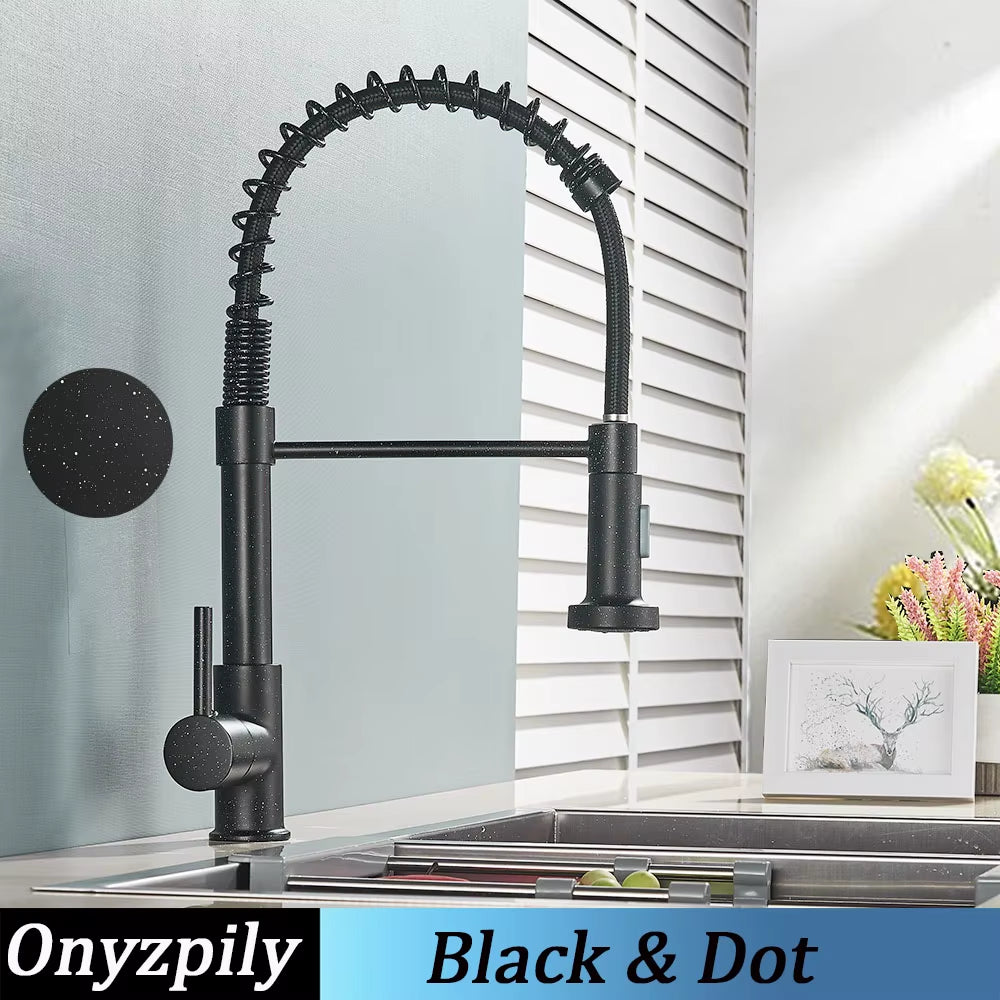 Spring Brushed Kitchen Sink Faucet Pull down Sprayer Nozzle Single Handle Faucets Mixer Hot Cold Stainless Steel Modern