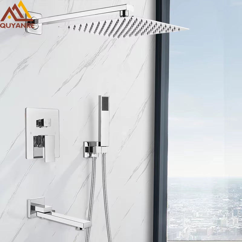 Wall Mount Bathroom Rain Waterfall Shower Faucets Set Concealed Chrome Shower System Bathtub Shower Mixer Faucet Tap