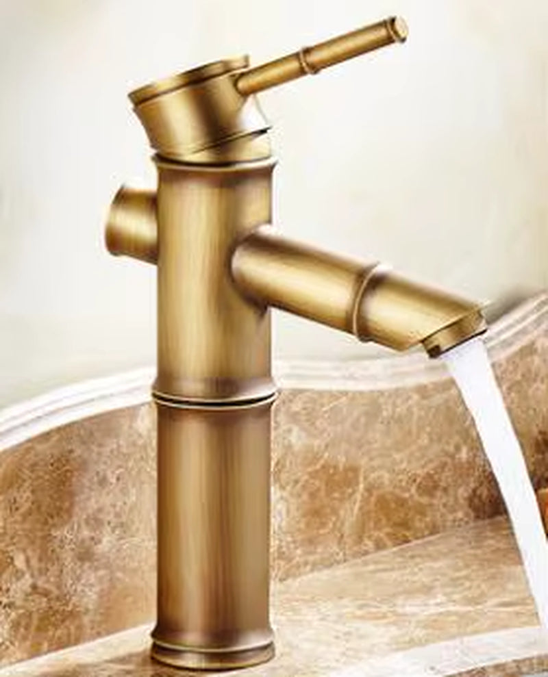 Basin Faucet Antique Brass Bamboo Shape Faucet Antique Bronze Finish Copper Sink Faucet Single Handle Hot and Cold Water Tap