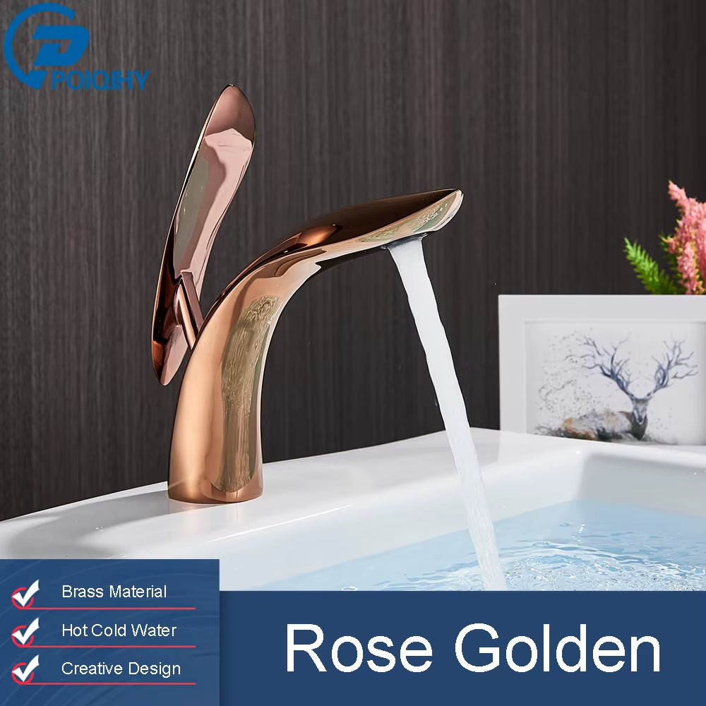 Basin Faucets Rose Gold Bathroom Faucet Waterfall Basin Faucet Mixer Taps Basin Bathroom Sink Faucet Wash Basin Spout Faucet