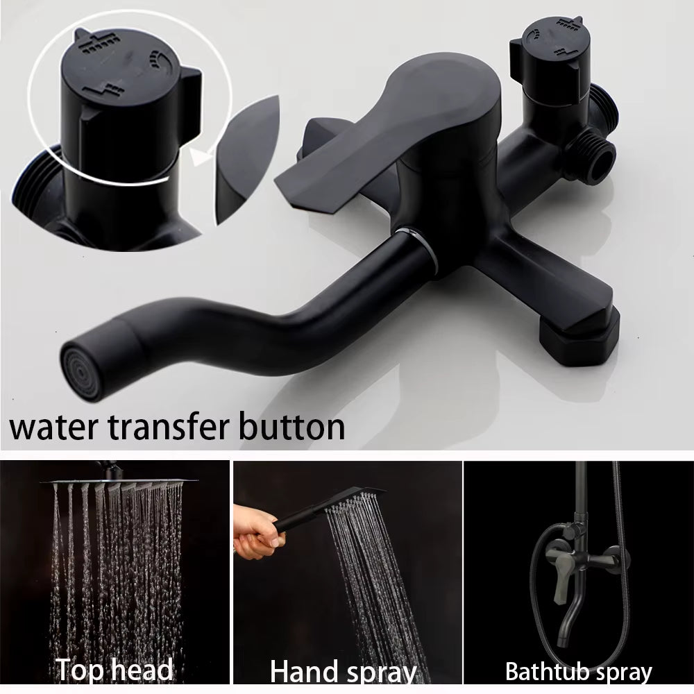 Matte Black Rainfall Shower Faucet Set Single Lever Bathtub Shower Systerm with Shower Shelf Hot Cold Water Mixer Faucet