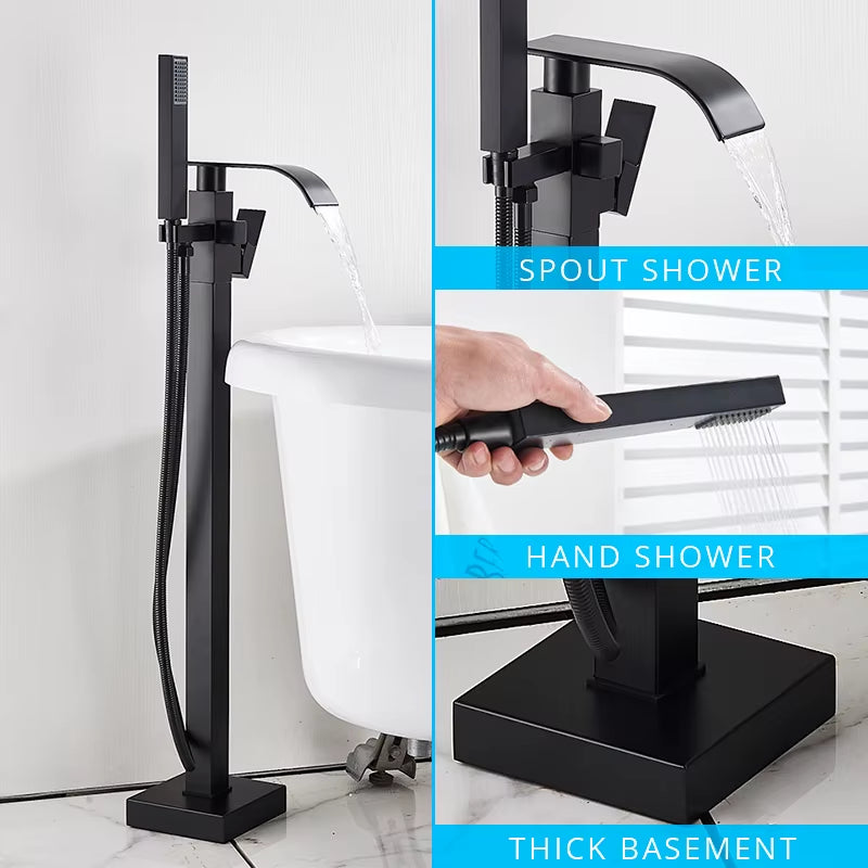 Floor Mounted Bathtub Faucet Set Black Bath Tub Faucet Hot and Cold Water Shower Bathtub Mixer Tap Waterfall Floor Stand