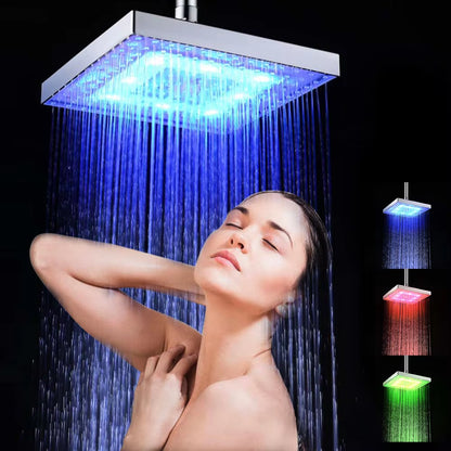 Shower Head LED Rainfall Shower Head Square Shower Head Automatically Color-Changing Temperature Sensor Showerhead for Bathroom