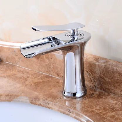 Waterfall Bathroom Basin Sink Faucets Hot Cold Tap Deck Mounted Water Mixer Crane Antique Bronze Chrome Finished ELM100