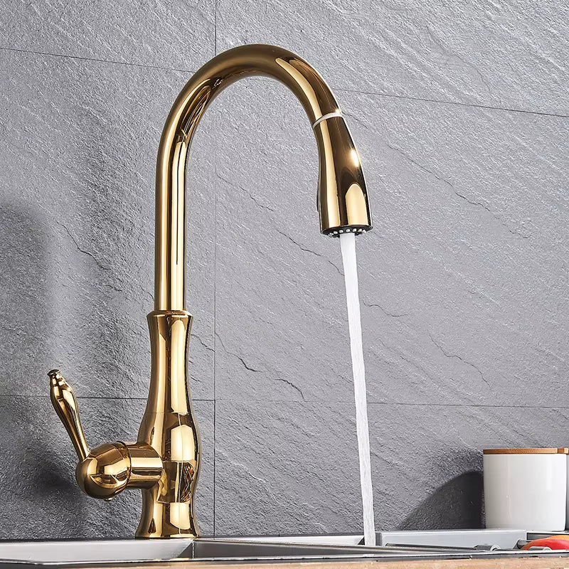 Brass Kitchen Faucet 5 Color Rotation High Arch Kitchen Sink Faucet Pull Out Sprayer Hot Cold Water Mixer Tap Torneira Cozinha