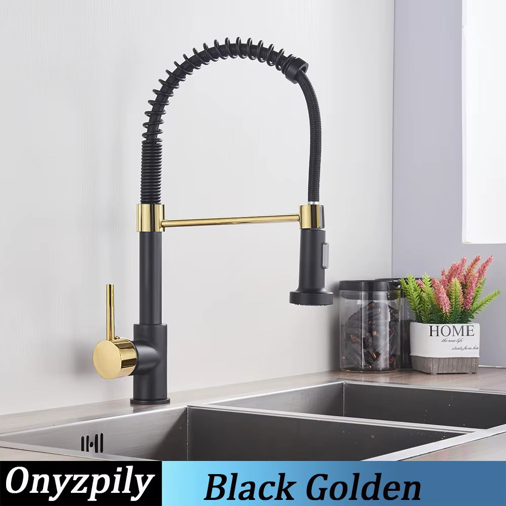 Spring Brushed Kitchen Sink Faucet Pull down Sprayer Nozzle Single Handle Faucets Mixer Hot Cold Stainless Steel Modern