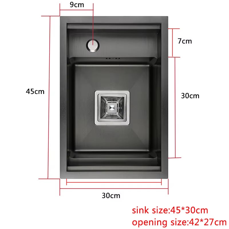 Black Kitchen Sink Hidden Single Bowl Bar Small Size Sink Stainless Steel Balcony Sink Concealed Black Kitchen Sink Bar Sink