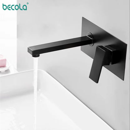 Black Style Matte Black Brass Wall Mounted Basin Faucet Single Handle Mixer Tap Hot & Cold Water LT-320RB