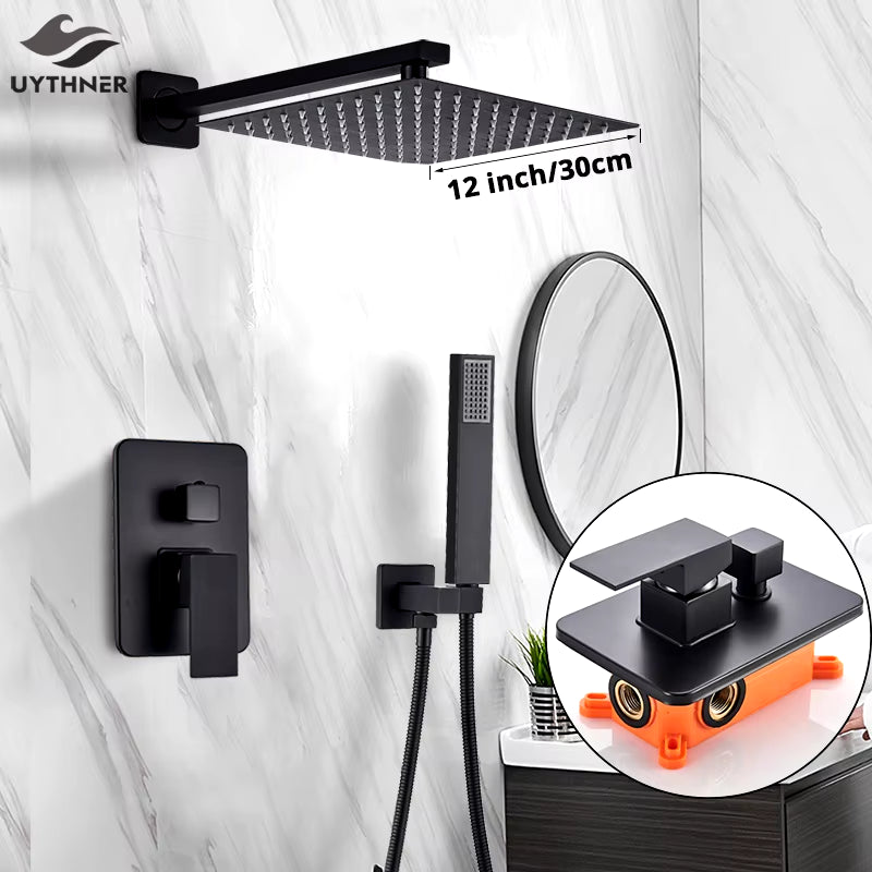 Bathroom Black Shower Faucet Set Rainfall Head Wall Mounted Bath Shower System Hand Sprayer Bathtub Faucet Mixer