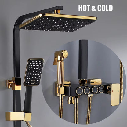 Hot Cold Shower System Bathroom LED Digital Shower Set Wall Mount Smart Thermostatic Bath Faucet Square Head SPA Rainfall Grifo