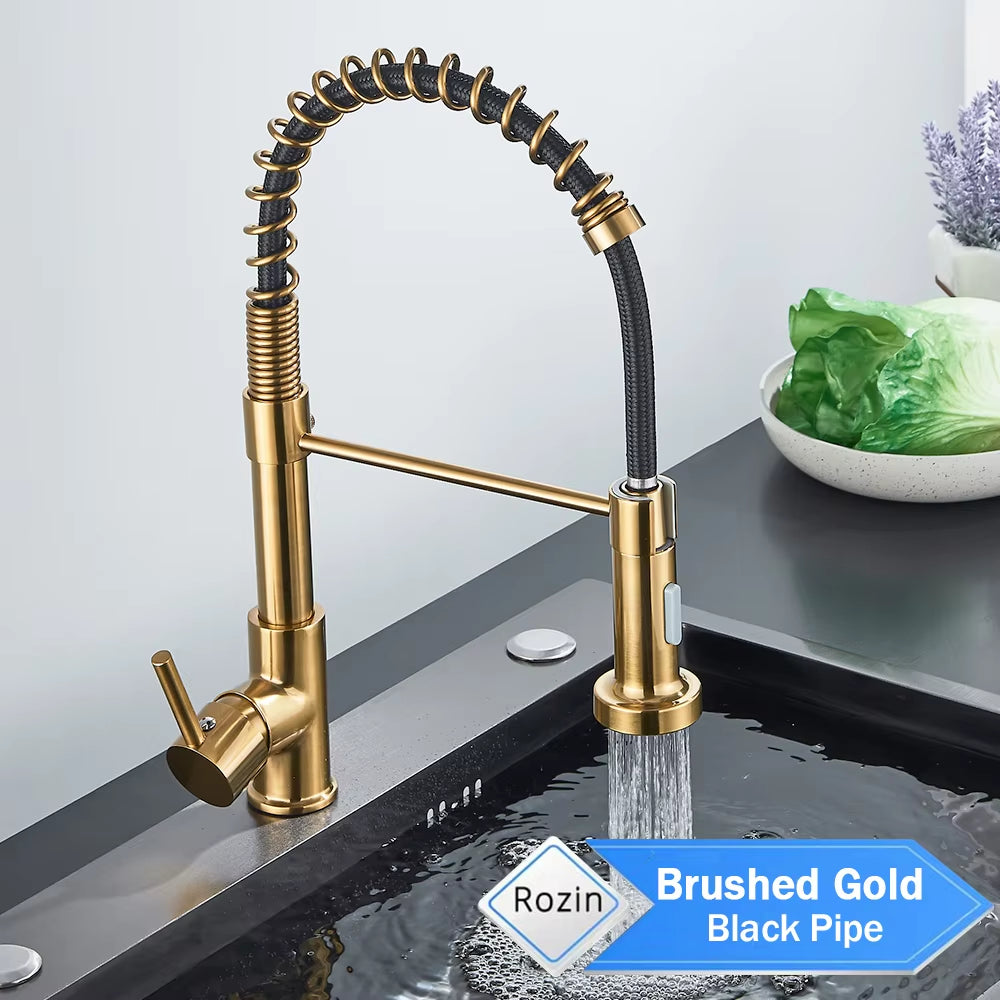 Matte Black Kitchen Faucet Deck Mounted Mixer Tap 360 Degree Rotation Stream Sprayer Nozzle Kitchen Sink Hot Cold Taps