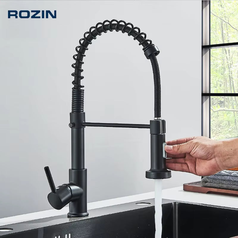 Matte Black Kitchen Faucet Deck Mounted Mixer Tap 360 Degree Rotation Stream Sprayer Nozzle Kitchen Sink Hot Cold Taps