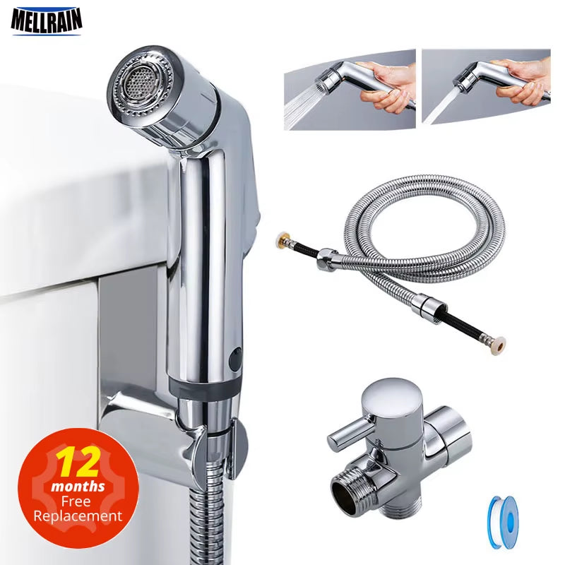 Two Function Toilet Hand Bidet Faucet Bathroom Bidet Shower Sprayer Brass T Adapter 1.2M Hose Tank Hooked Holder Easy Install