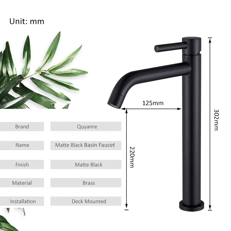 Black Chrome Tall Basin Sink Faucet Slim Bathroom Washbasin Water Mixer Tap Hot Cold Water Basin Crane Tap Bathroom Tap