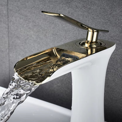 Waterfall Bathroom Basin Sink Faucets Hot Cold Tap Deck Mounted Water Mixer Crane Antique Bronze Chrome Finished ELM100