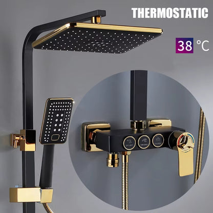 Hot Cold Shower System Bathroom LED Digital Shower Set Wall Mount Smart Thermostatic Bath Faucet Square Head SPA Rainfall Grifo