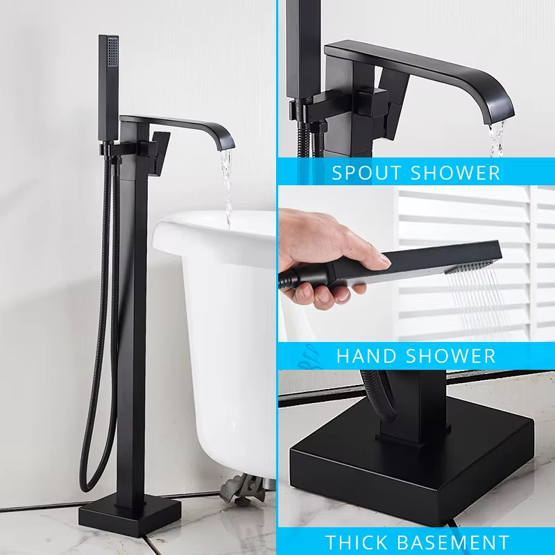 Floor Mounted Bathtub Faucet Set Black Bath Tub Faucet Hot and Cold Water Shower Bathtub Mixer Tap Waterfall Floor Stand