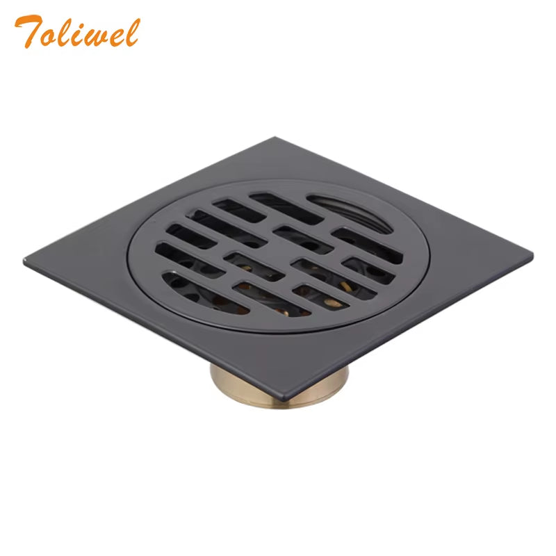 Black Bathroom Square Shower Drain Stainless Steel Floor Drainer Trap Waste Grate round Cover Hair Strainer