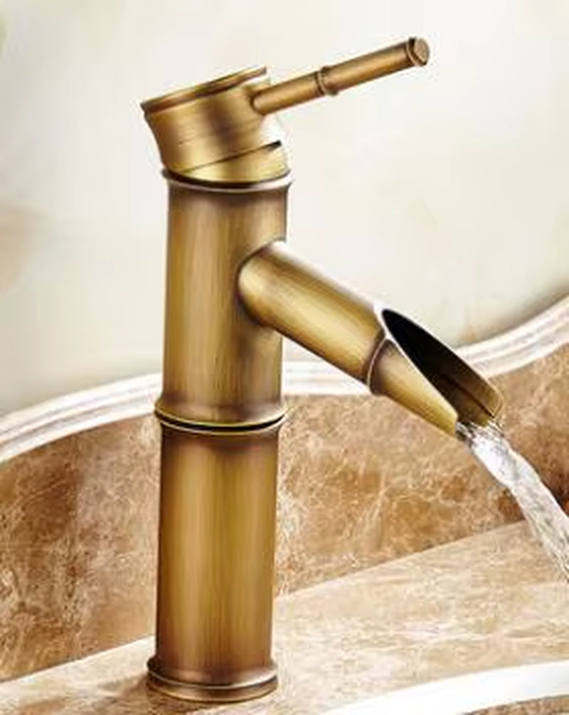 Basin Faucet Antique Brass Bamboo Shape Faucet Antique Bronze Finish Copper Sink Faucet Single Handle Hot and Cold Water Tap